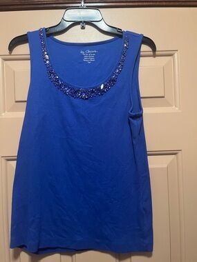 Chico's Beaded Scoop Neck Tank - Cobalt Blue